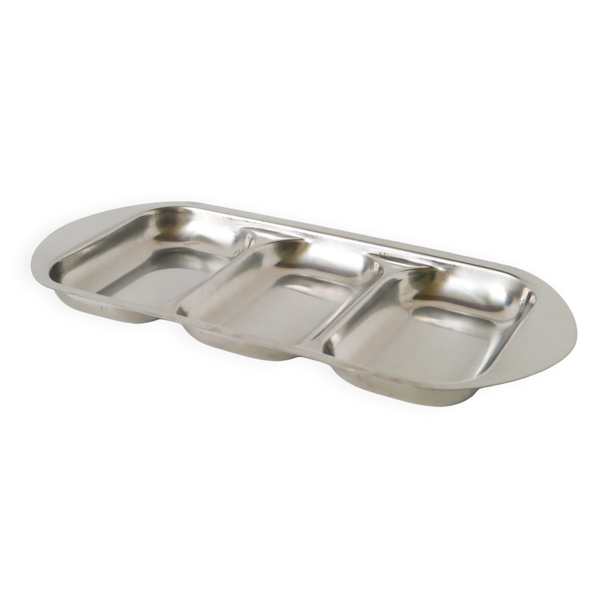 Rectangular stainless steel compartment dish, Design, 1970, 35 X 16 cm