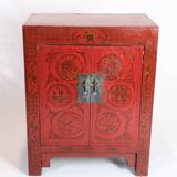 Antique Chinese cabinet - original red painted with patterns - patina - brass fittings - 1920s