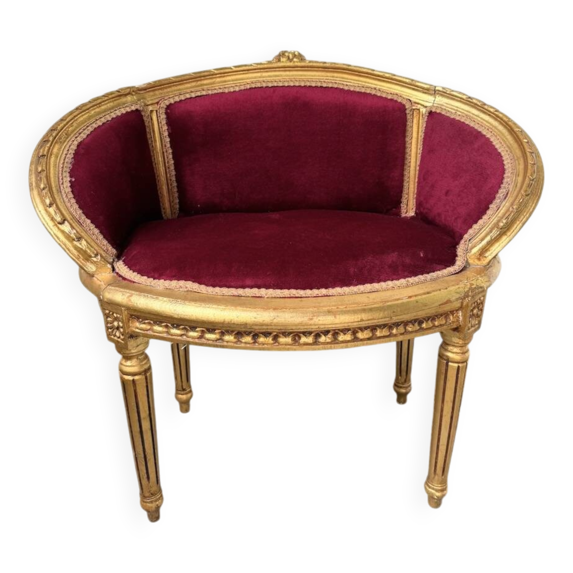 Louis XVI gilt wood and red velvet armchair