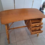 Rattan and bamboo desk with chair - Audoux Minet style from the 1970s.