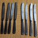 Mismatched set of 8 forks + 8 vintage shell stainless steel knives