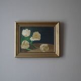 Oil painting on canvas "late tulip" gilded frame still life 1997