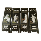 Mini Chinese folding screen Lacquered wood + inlays