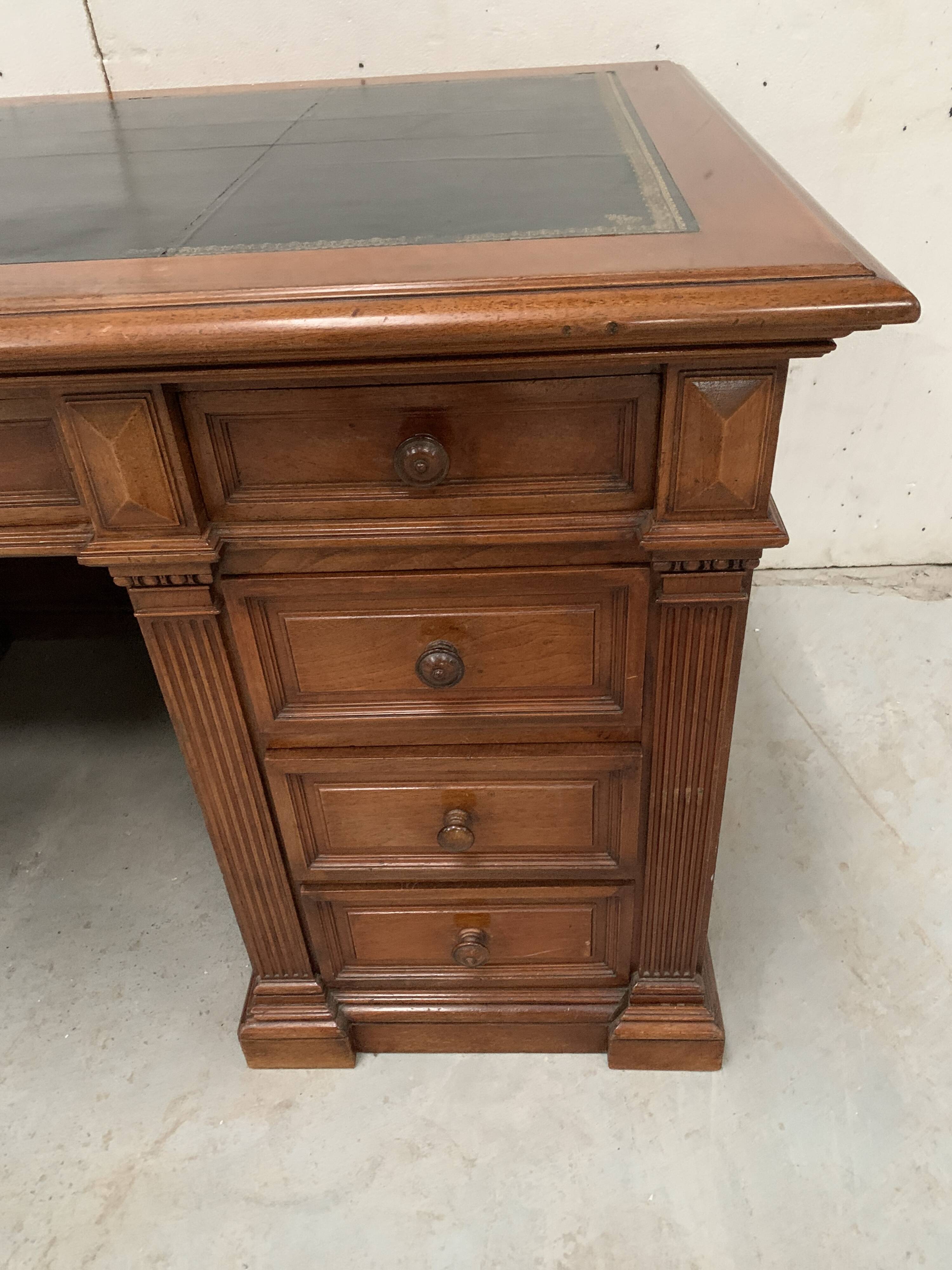 Napoleon III desk with pedestals in solid walnut 19th century