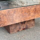 Table basse Loupe d'orme vintage 70
