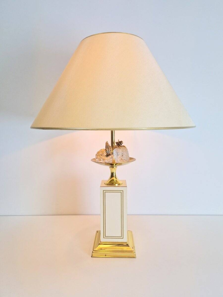 Vintage Regency Brass Crystal Fruit Table Lamp from Le Dauphin, 1970s