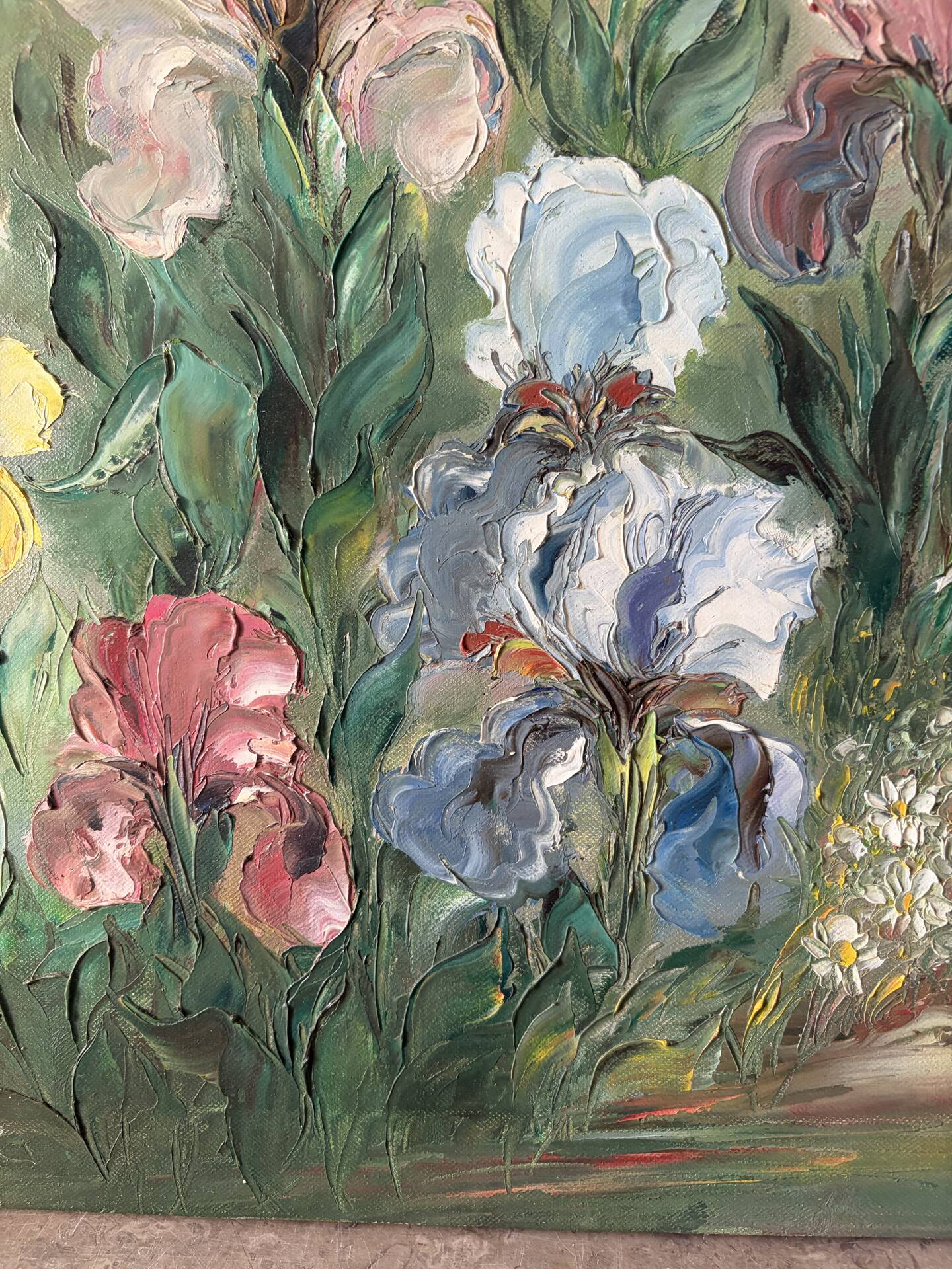 Les iris, huile au couteau signée