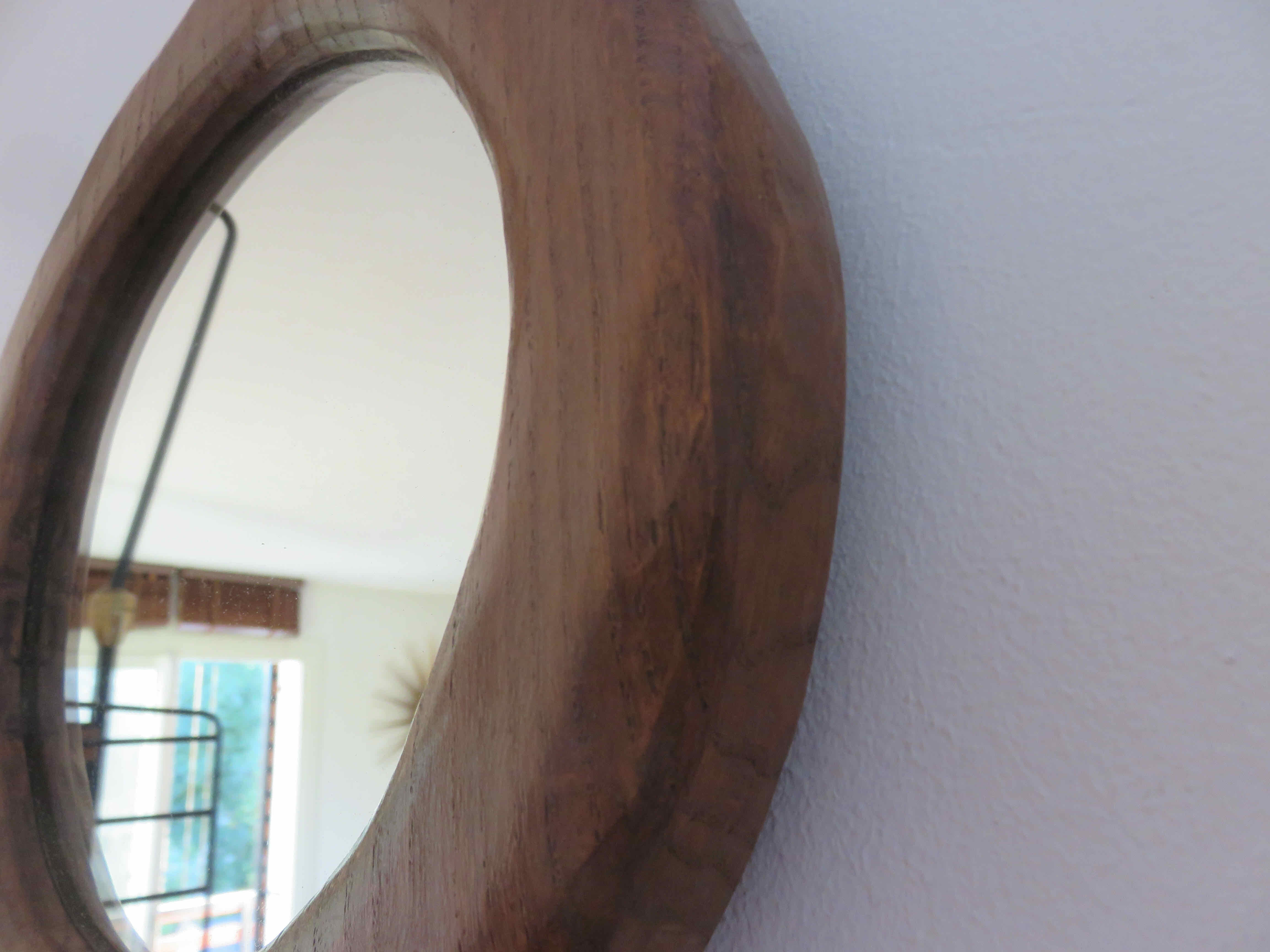 Gouge-cut solid wood mirror, free form, 60s