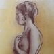 Painting signed sanguine pastel female portrait “the pose”