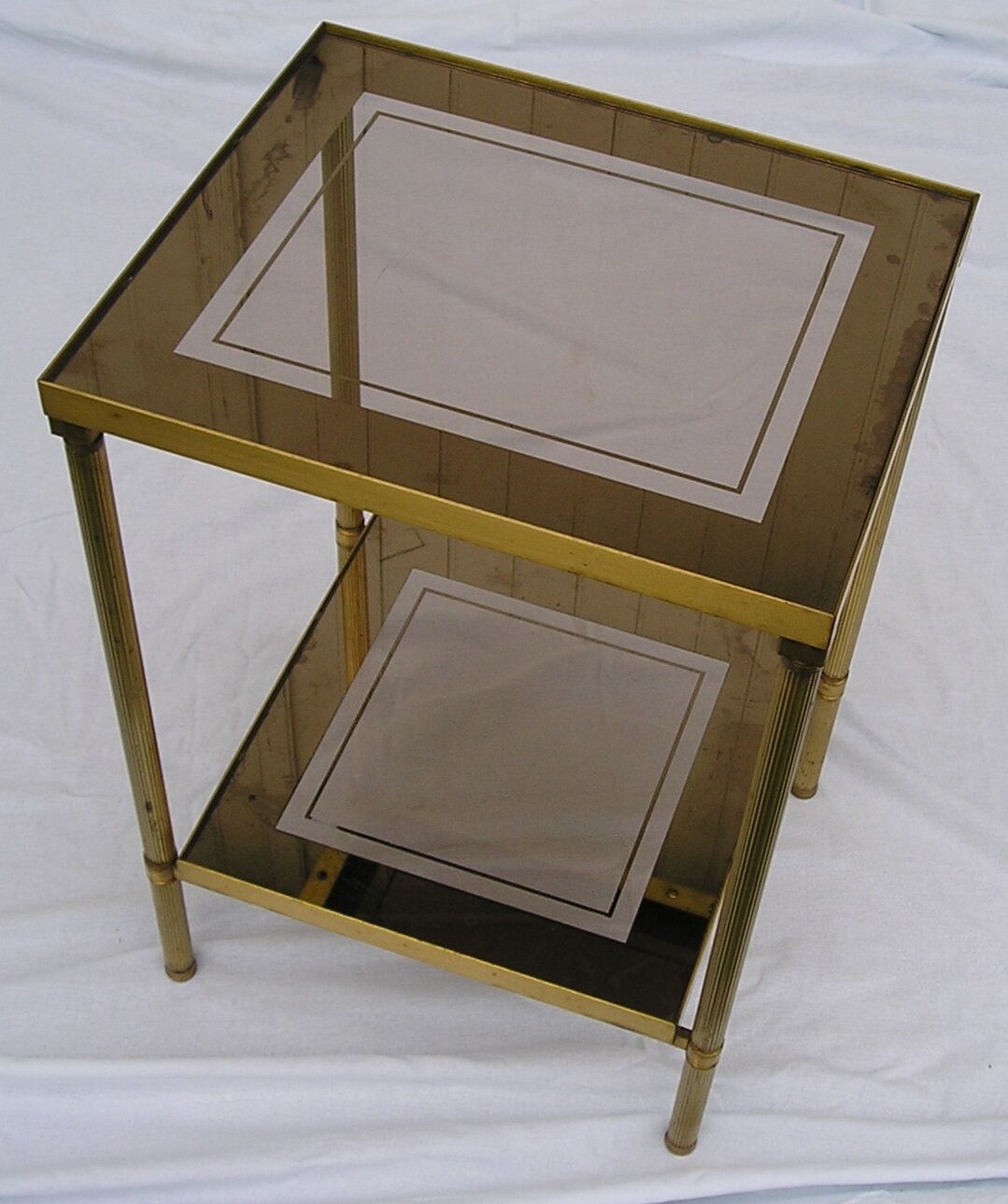 End table, end table in bronze gold and double glass mirror 70's