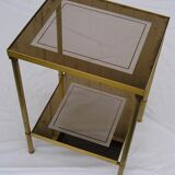 End table, end table in bronze gold and double glass mirror 70's