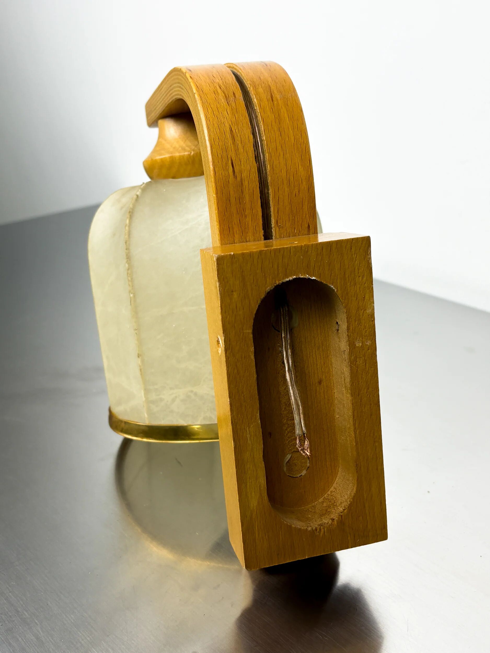 Cocoon wall lamp, resin and pine, Italy, Circa 1970's