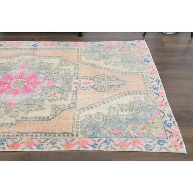Vintage Turkish Oushak handmade wool cotton orange area rug 125x208