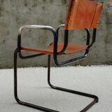 Fauteuil vintage en cuir et acier tubulaire, 1960