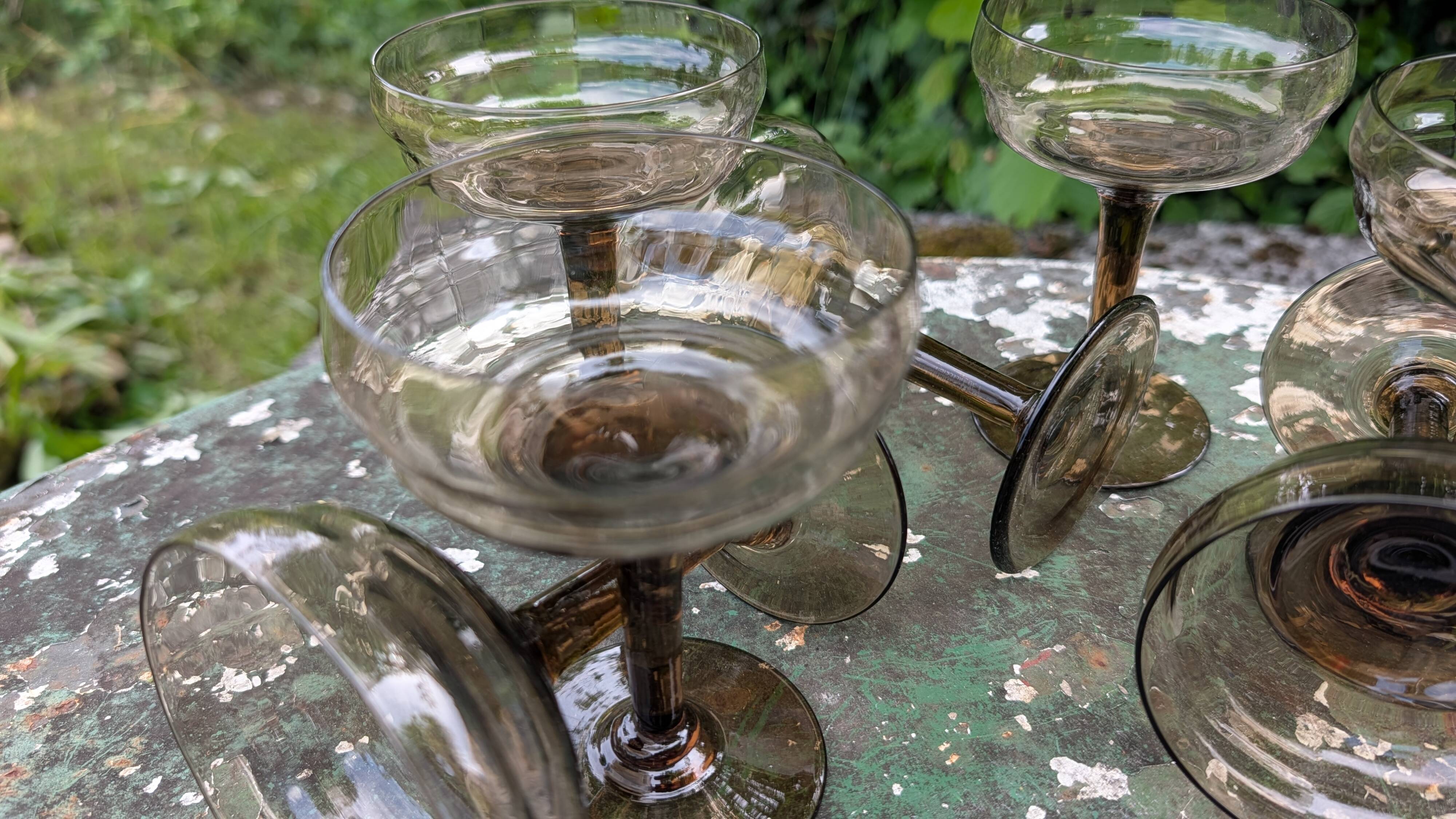 Vintage smoked glass coupes from the 1970s.