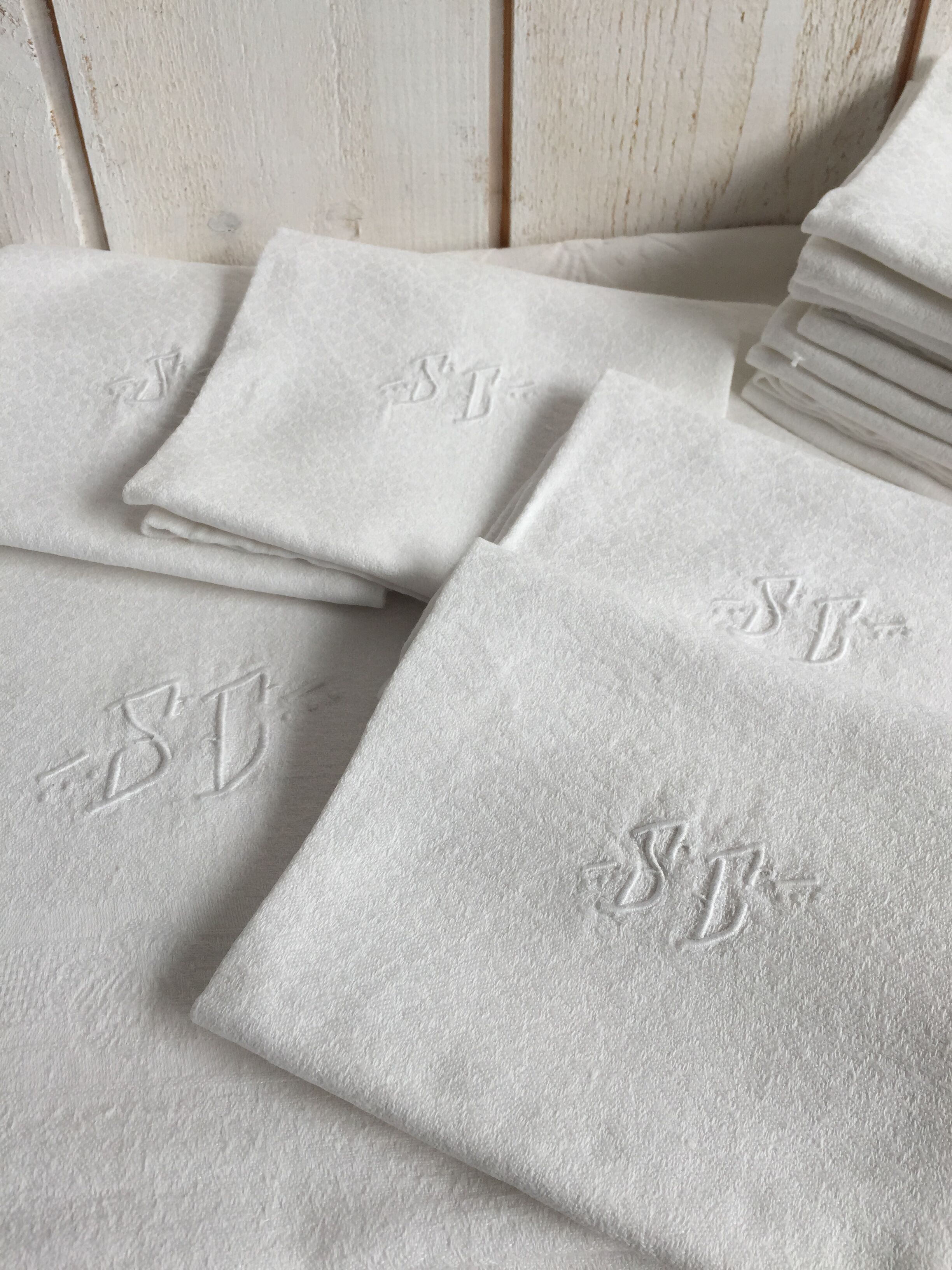 Old damask tablecloth and towels