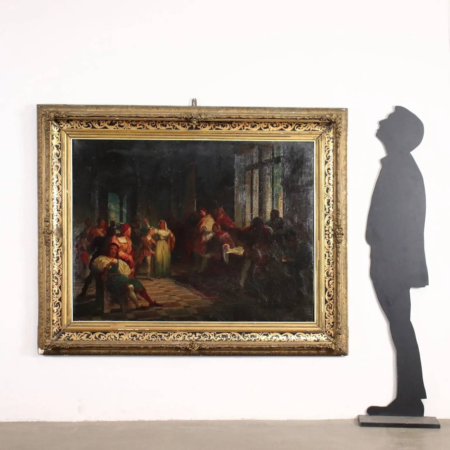 Ancient painting on a historical subject, oil on canvas, Italy 19th century.
