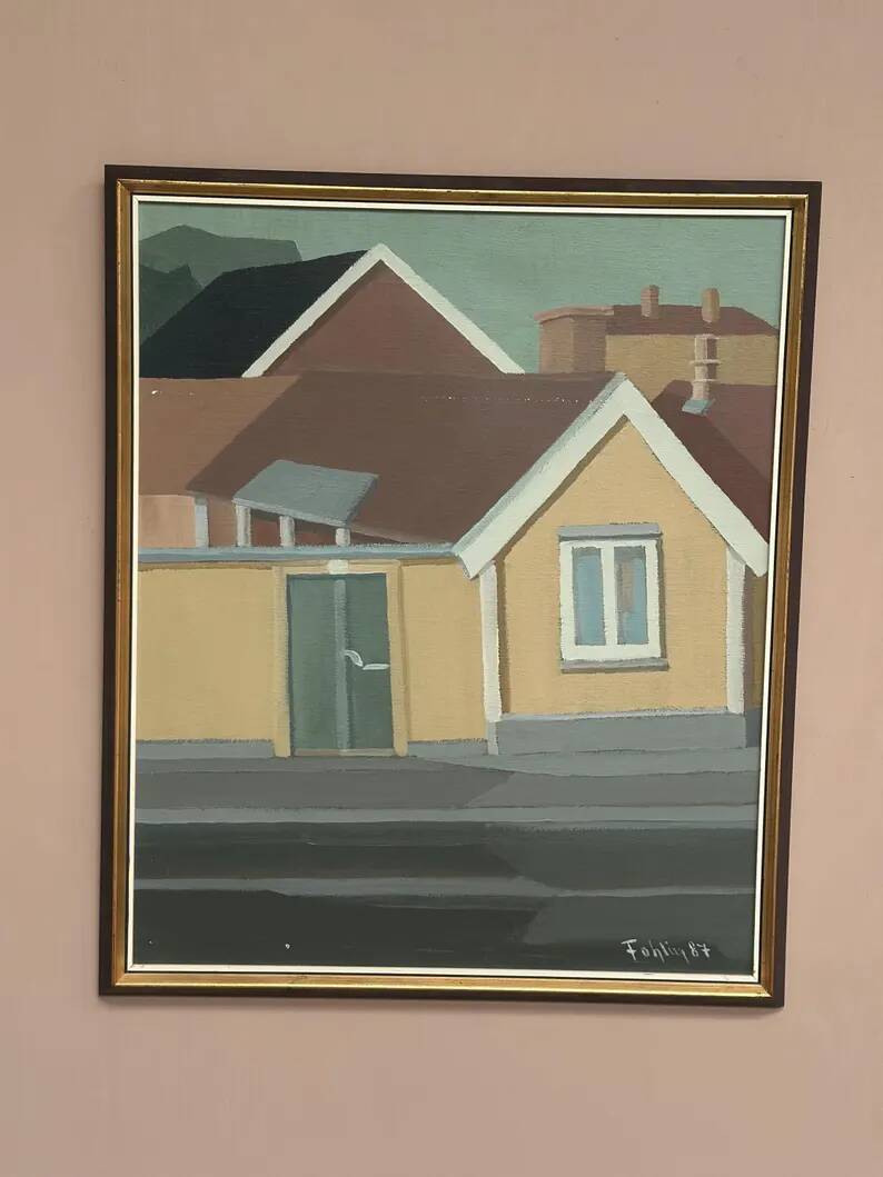 Original Vintage Swedish Oil on Canvas – “City Scene” by Gunnar Fohlin – Signed & Dated 1987 – Vintage & Framed