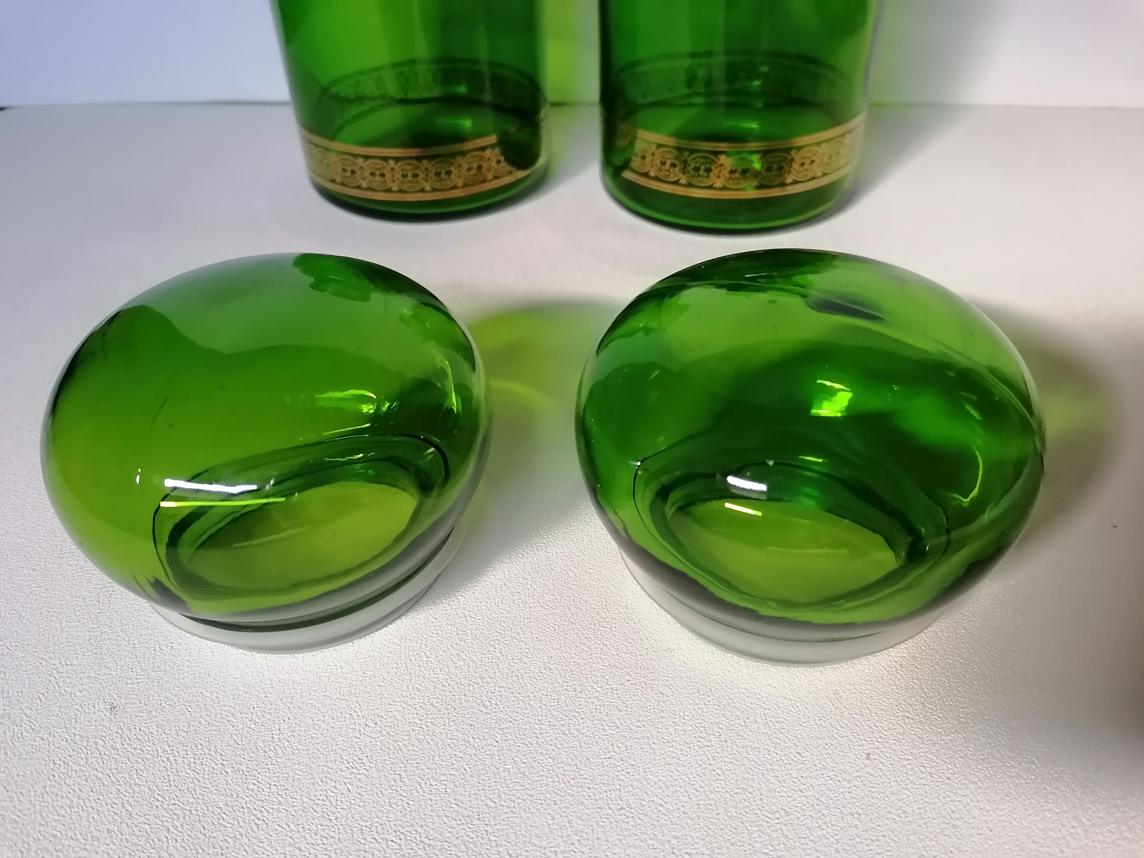 Pair green apothecary jar