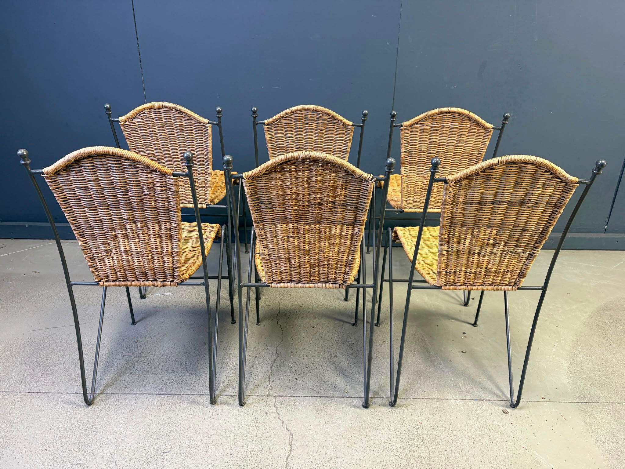 Vintage wicker bistro chairs by Frederik Weinberg, 1960s