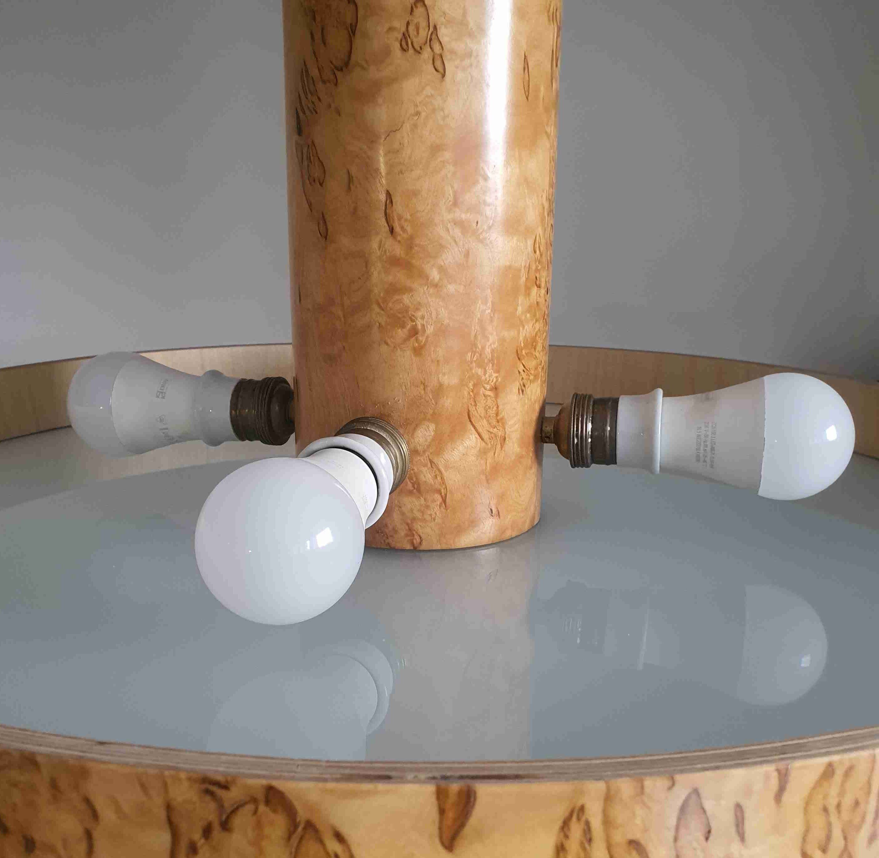 Hanging chandelier, birch root veneer