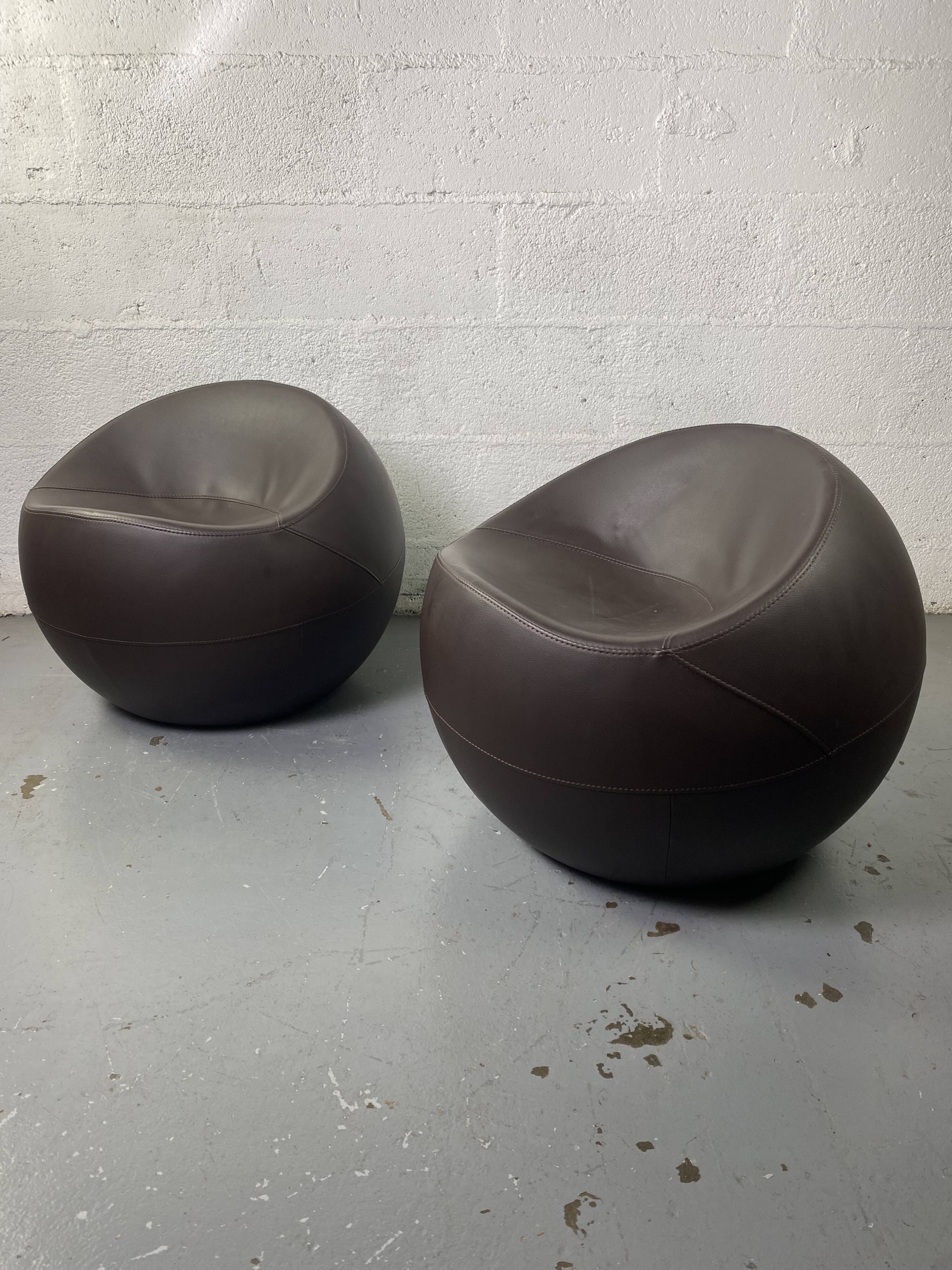 Brown Leather Ball Chair by Finn Stone