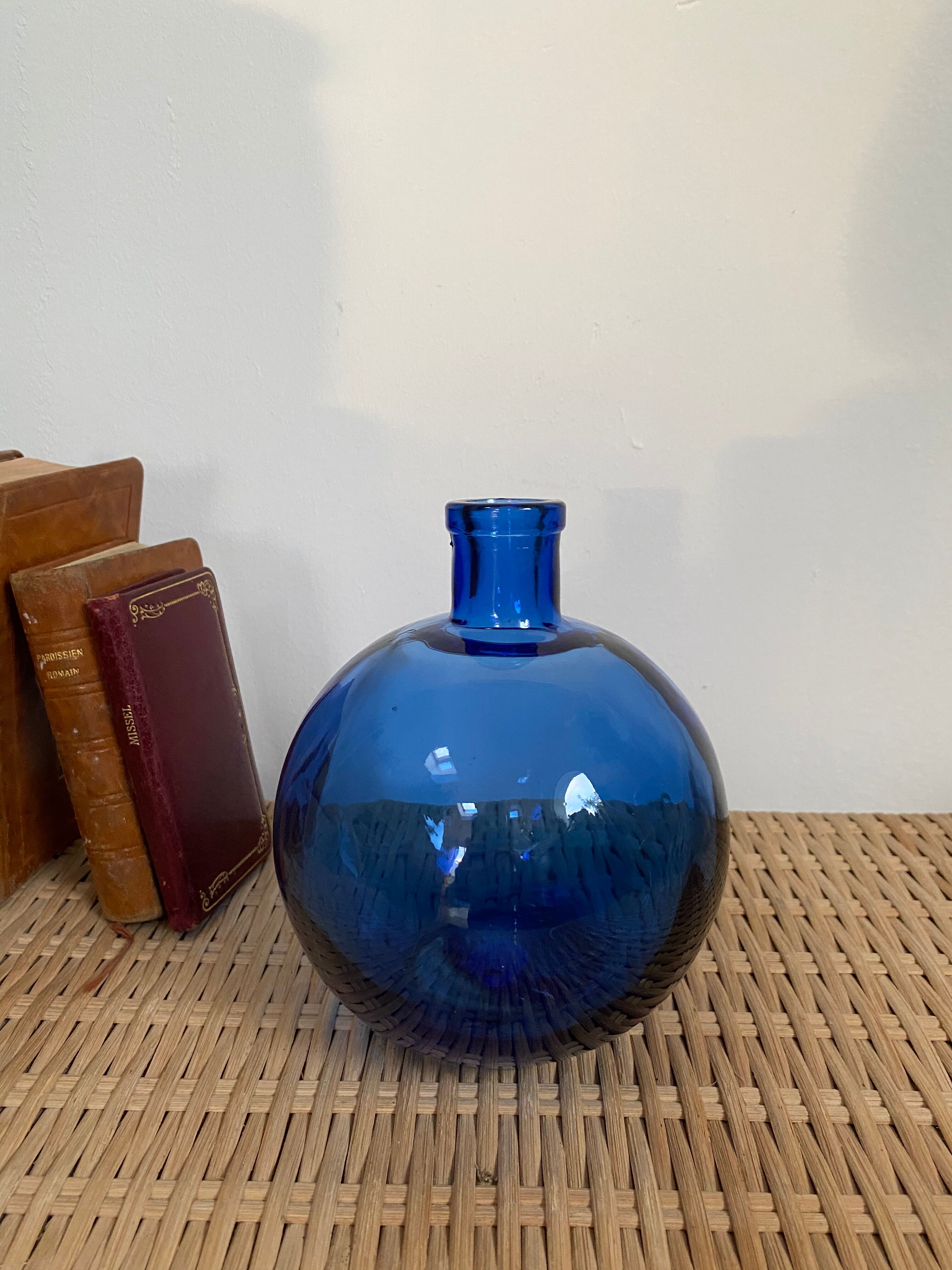 Round cobalt blue glass vase