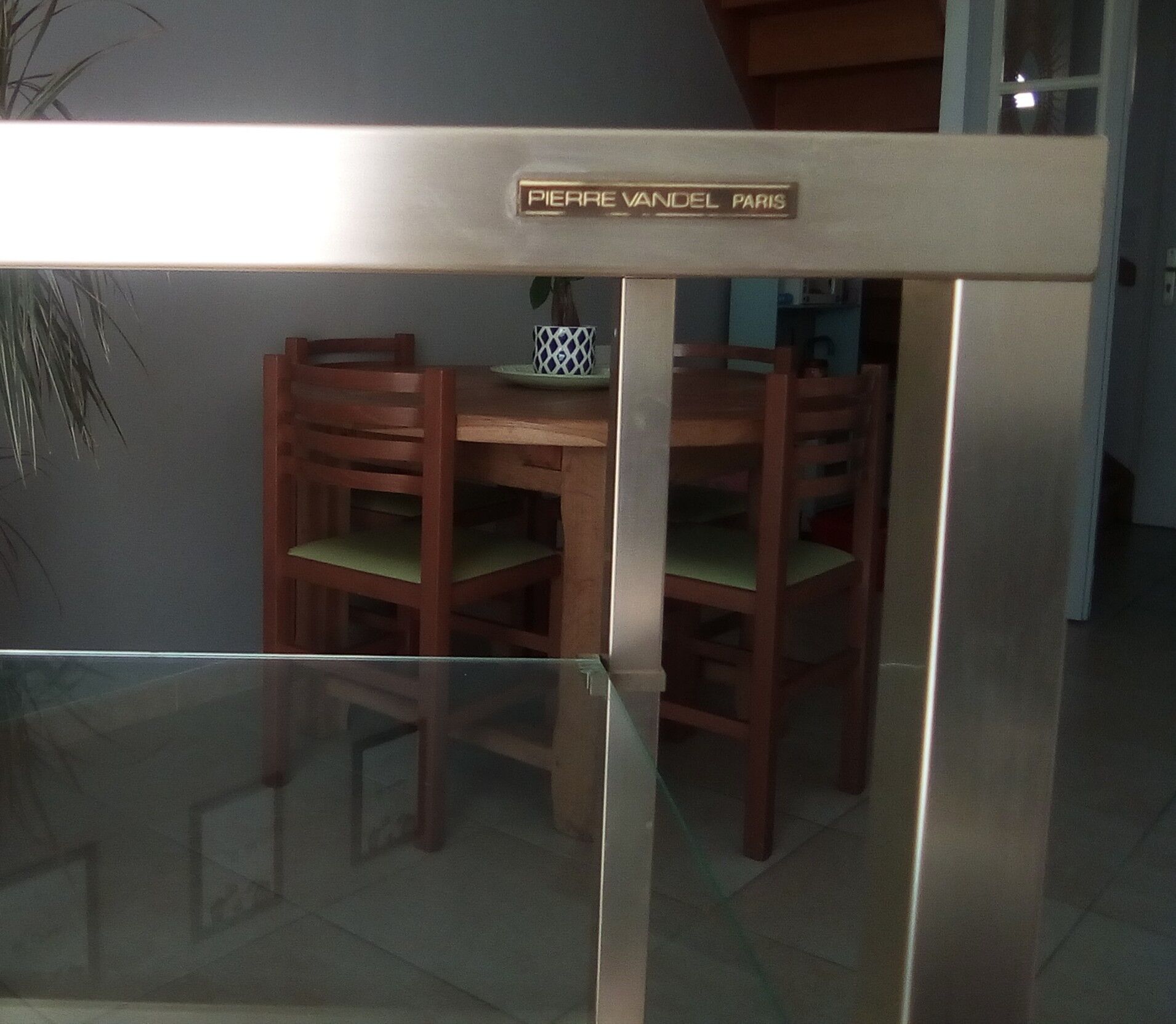 Brass shelf and glass on wheels Pierre Vandel
