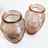 Pair of Art Deco pink moulded glass vases
