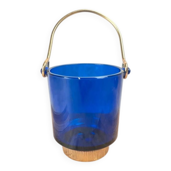 Seau à glace bleu cobalt – style Holmegaard / design scandinave 60–70