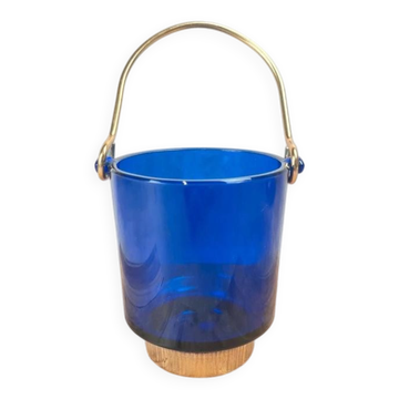 Seau à glace bleu cobalt – style Holmegaard / design scandinave 60–70