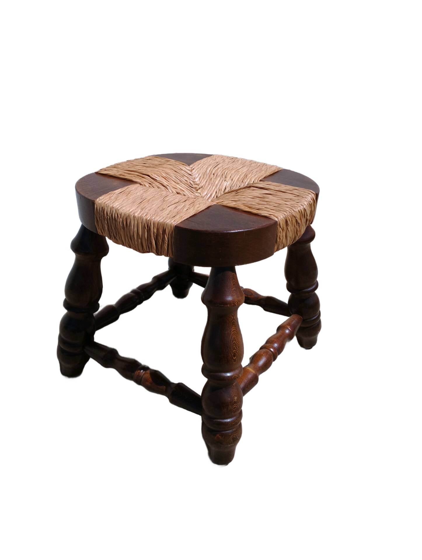 Antique wooden and straw stool
