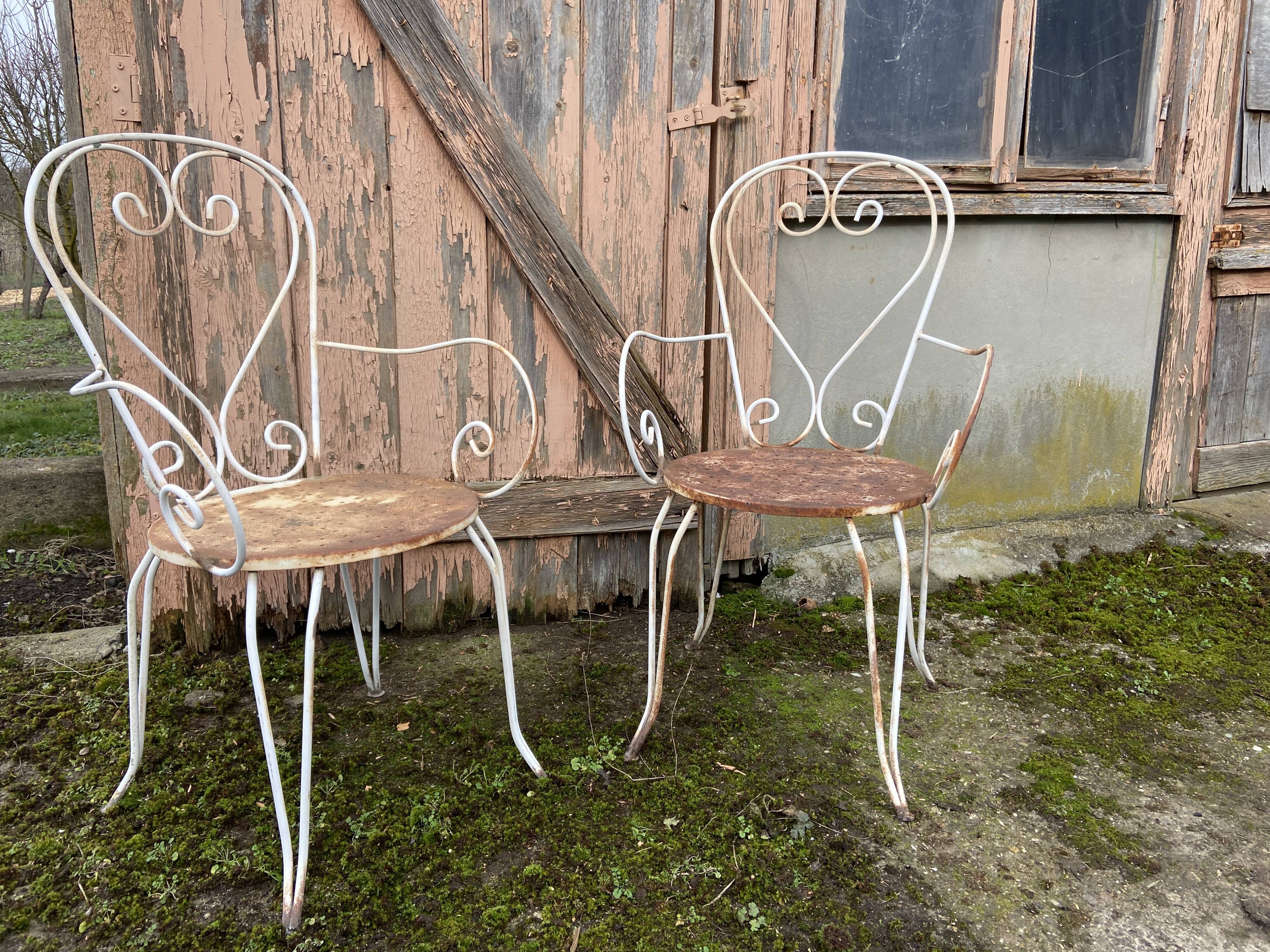 Pair of vintage wrought iron garden armchairs 60s