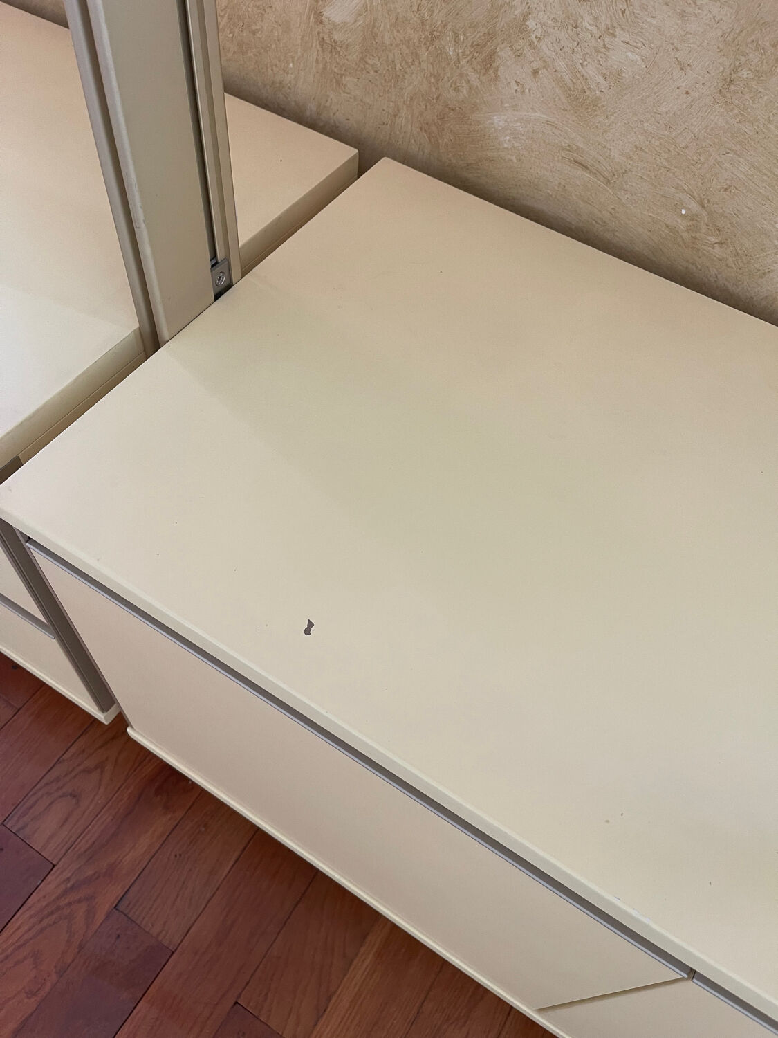 Library, vintage glass and gold aluminium display case, 1980s.