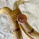 Round bamboo and rattan coffee table with glass top, circa 1960s