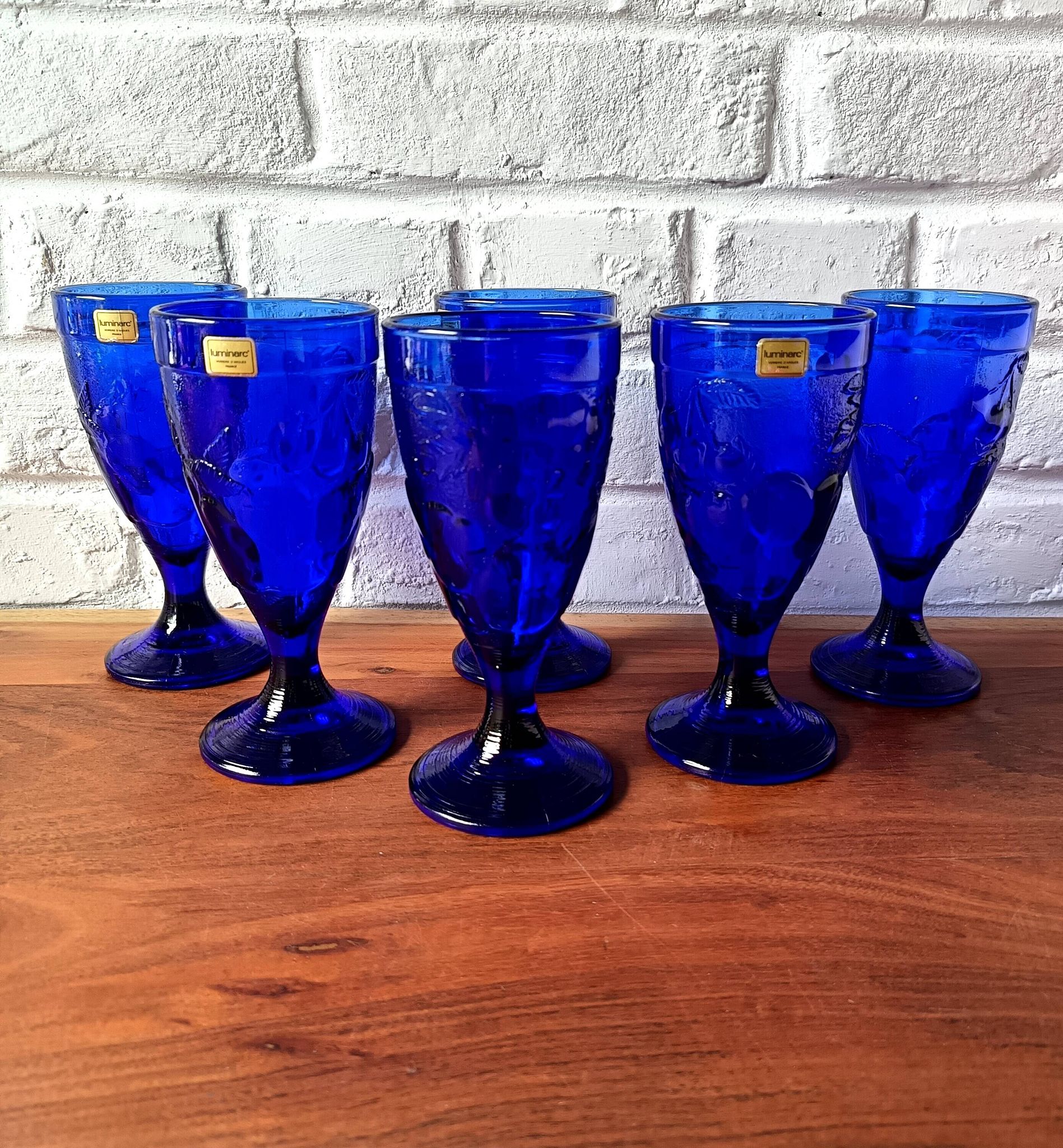 6 vintage LUMINARC France cobalt blue ice cream cups, "gourmet" model