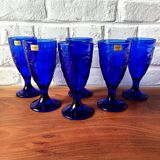 6 vintage LUMINARC France cobalt blue ice cream cups, "gourmet" model