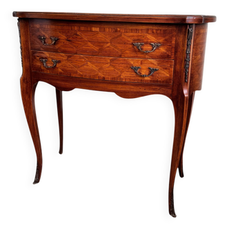 Commode bombée marqueterie style Louis XV, palissandre & bois de rose  1900