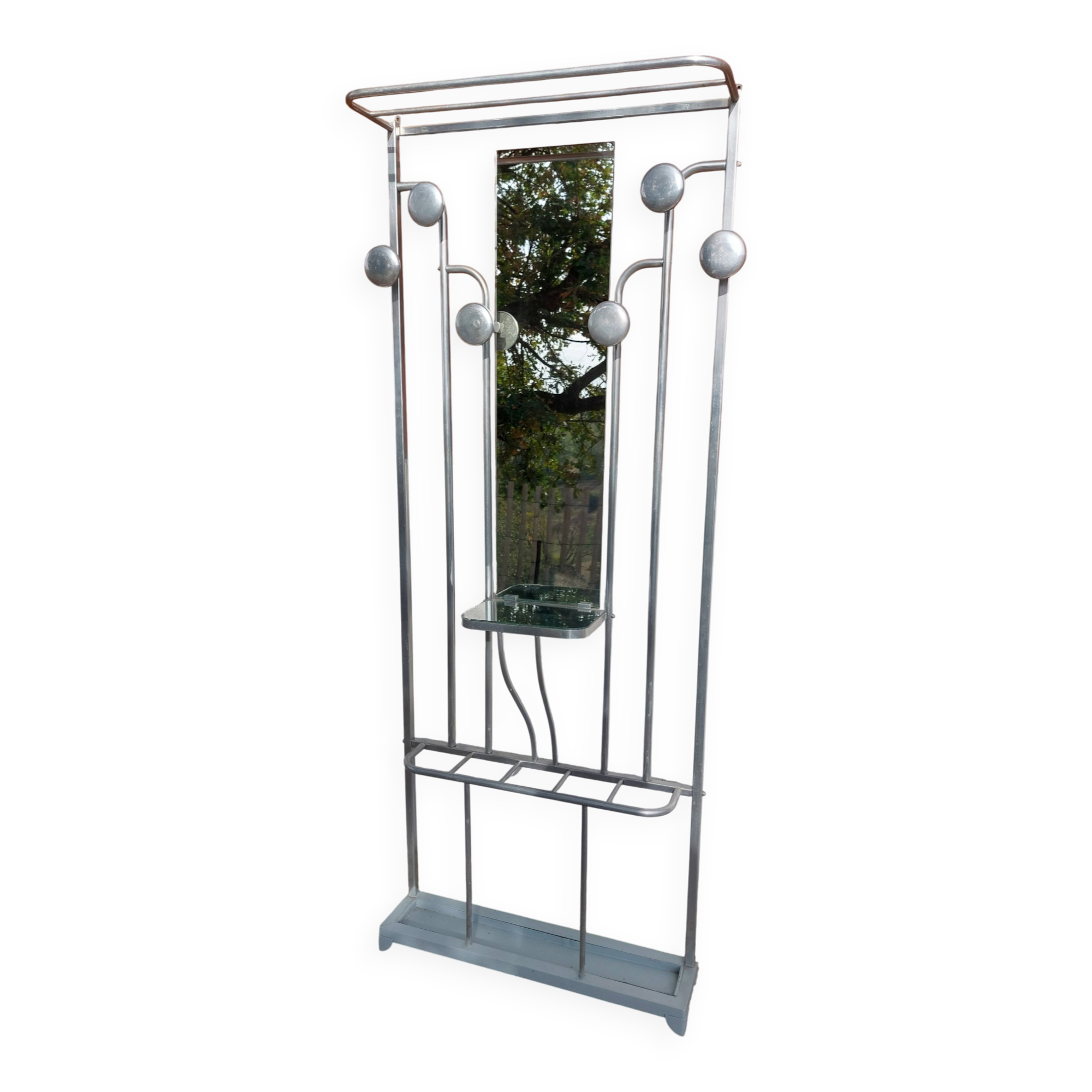 aluminium entrance coat rack, hooks, vintage, industrial