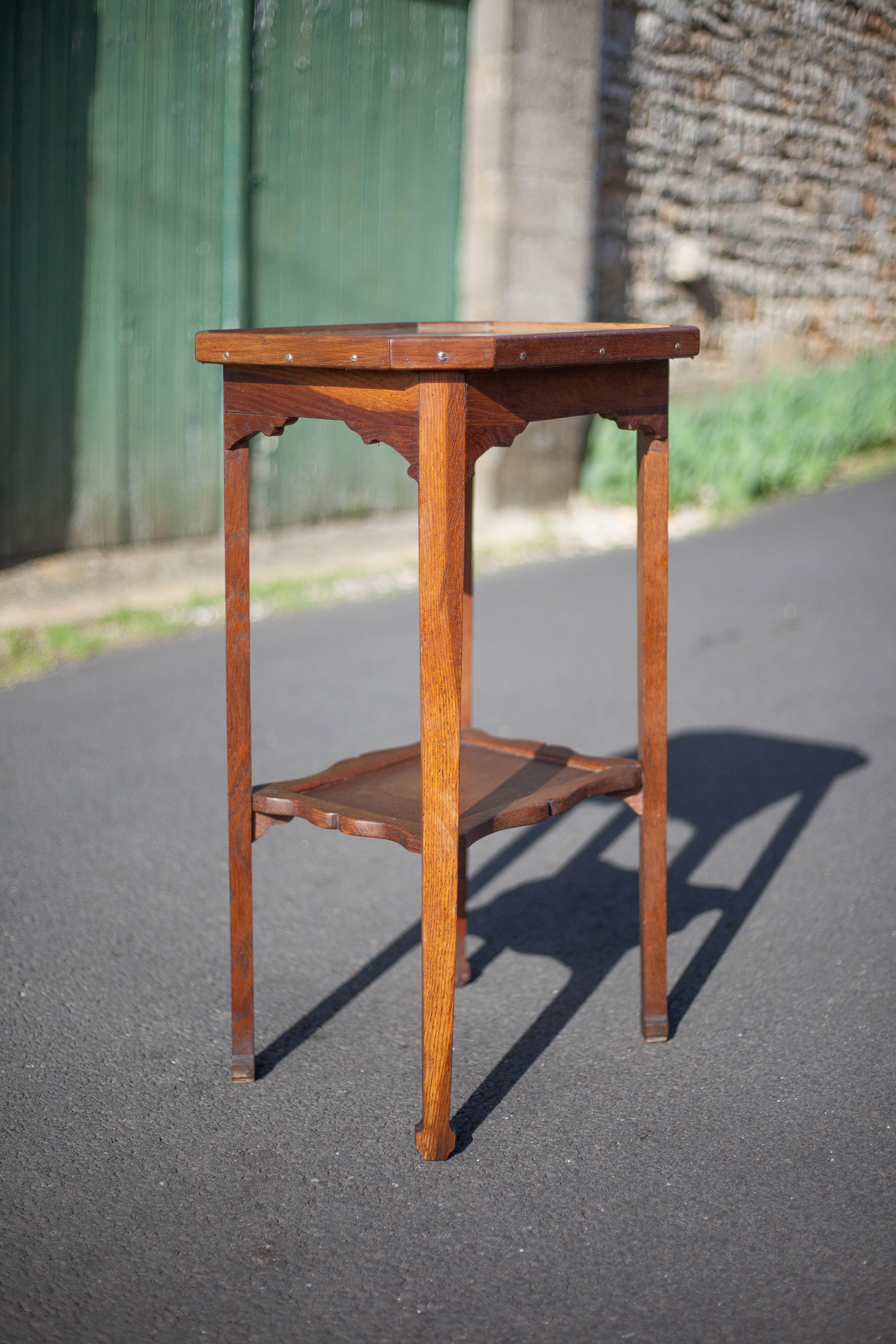 Antique wood pedestal table, 30