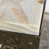 3 tables gigognes en laiton et marbre onyx, style vintage français - Tables de salon
