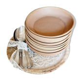 Set of 7 stoneware cap or soup plates