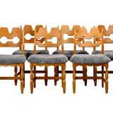 Henning Kjærnulf Set of 6 Razorblade Dining Chairs in Lambswool and Oak