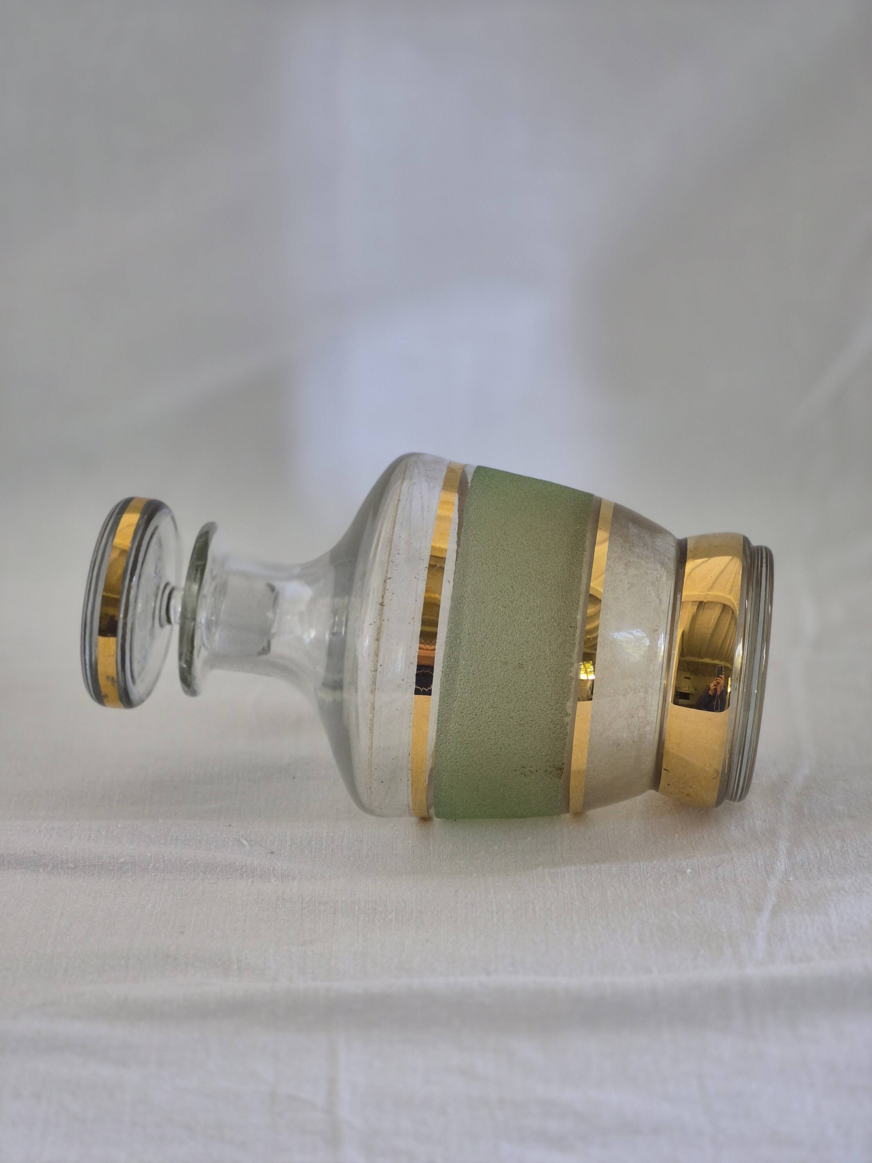 Vintage liqueur service in frosted celadon and gold glass – 1950s