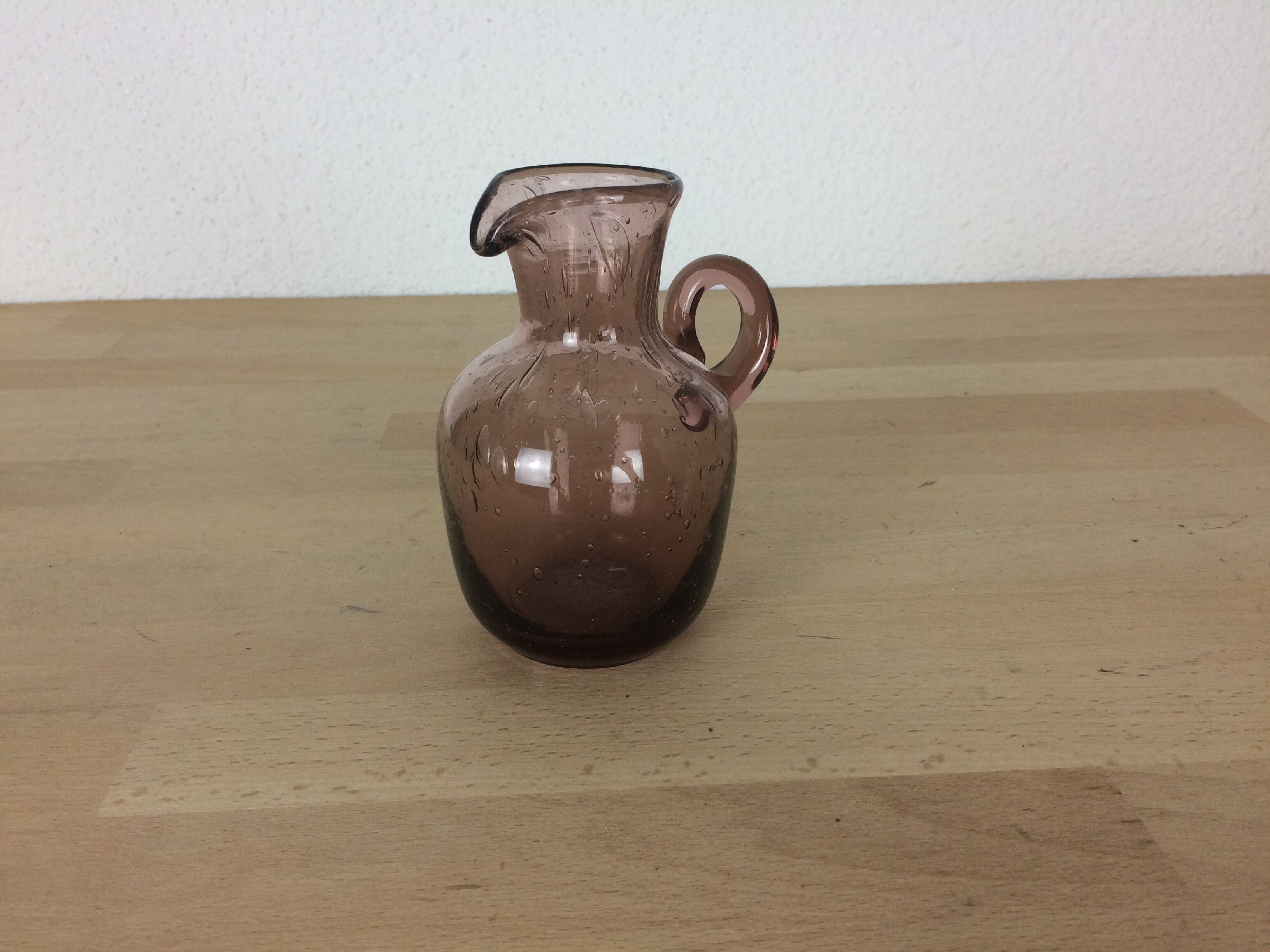 Pink bubbled glass vase or pitcher, milk pot
