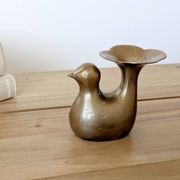 Candle holder or bird soliflore in brass, mid-century design from the 1960s.