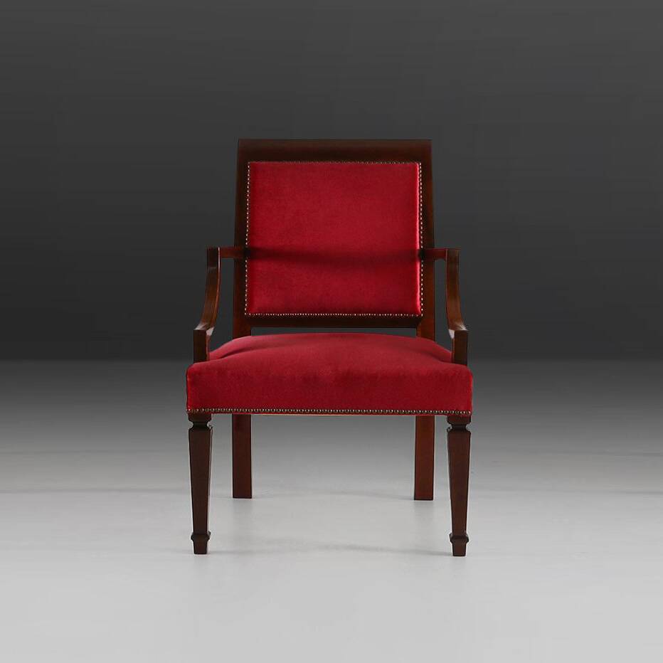 Empire‑Style Armchairs in Wood and Red Velvet, Belgium ca. 195