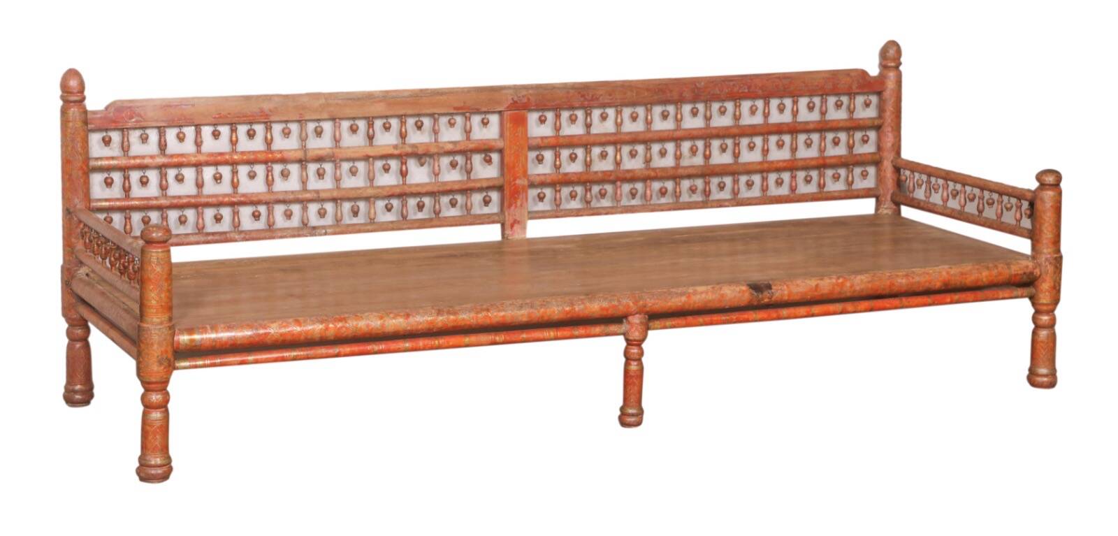 Banquette indienne en bois polychrome