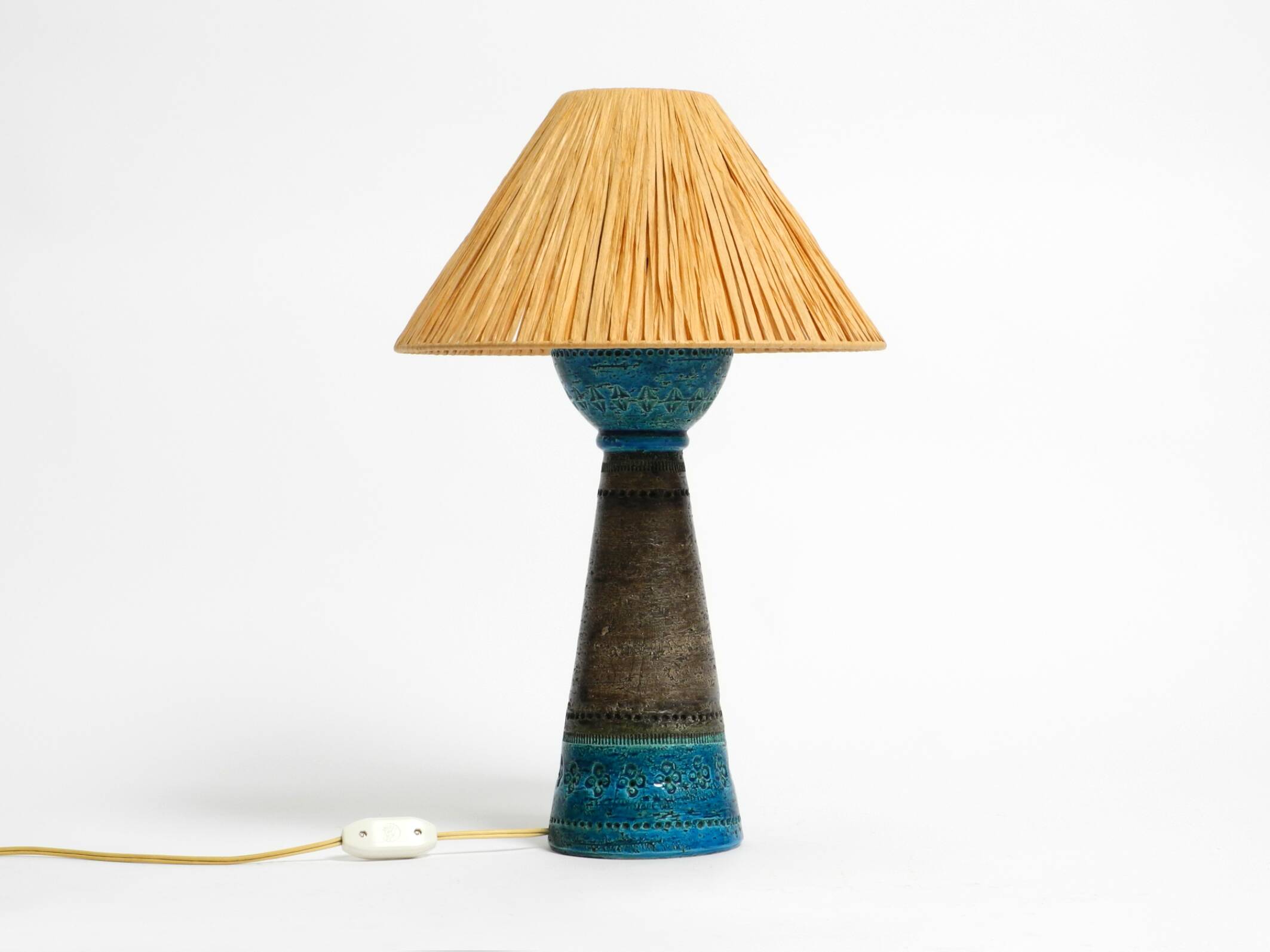 1960s Rimini Blue ceramic table lamp by Aldo Londi for Bitossi Italy