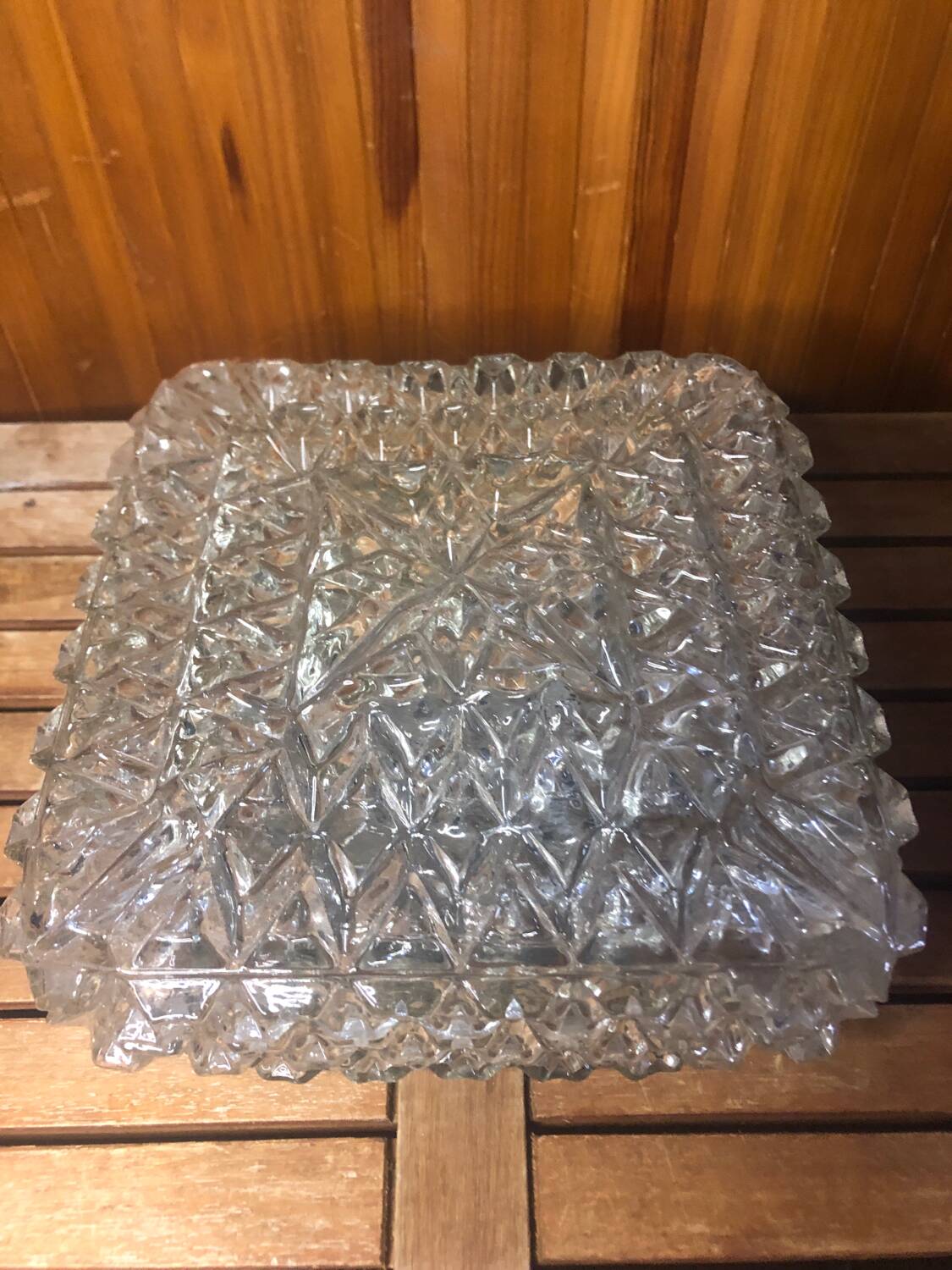 Old ceiling light molded glass wall lamp + vintage metal support